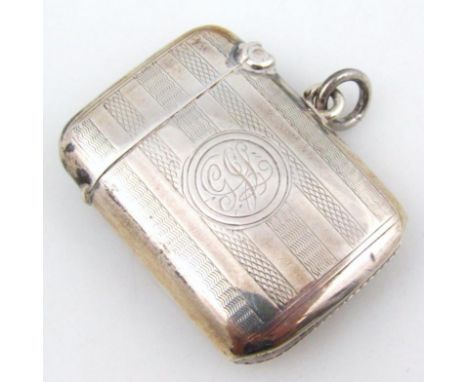 An Edwardian silver vesta case, with rounded top, match strike end and hook side, partially engine turned, Birmingham 1903, 5