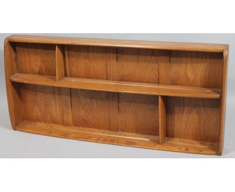 An Ercol Delft rack, with open shelves, 49cm high, 110cm wide, 12cm deep.