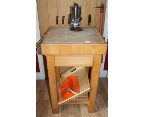 A modern light wood butcher's block, 82cm high, 49cm wide, 48cm deep, and a small quantity of other kitchenalia, etc.