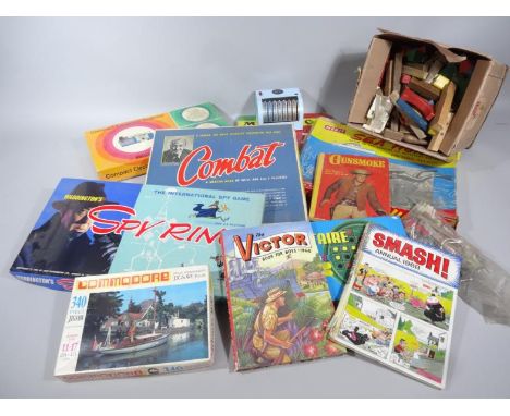 Various games, etc., Meccano no. 1 set crane 28cm wide, Compact Electrical Engineer, other games, cash till, Solitaire, a qua
