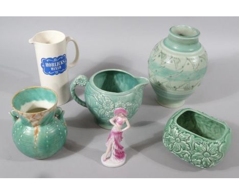 Various Sylvac and other similar pottery, Arthur Wood, etc., green glazed Royal Lancastrian case no. 3014, Beswick vase, Horl