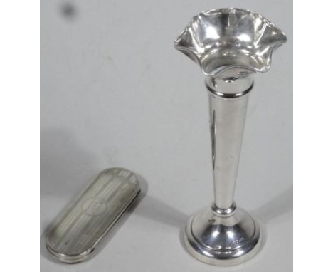 An Elizabeth II silver specimen vase, with flared rim, tapering stem and domed foot, Sheffield 1960, 20cm high, and a silver 