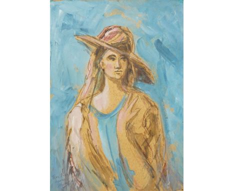 Tom Keating (British 1917-1984) after Pablo Picasso (Spanish 1881-1973): Lady in a Wide Brimmed Hat, watercolour and acrylic 