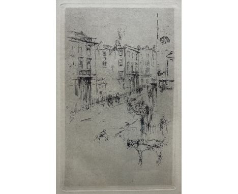 James Abbott McNeill Whistler PRBA (American 1834-1903): 'Alderney Street', drypoint etching signed in the plate with butterf