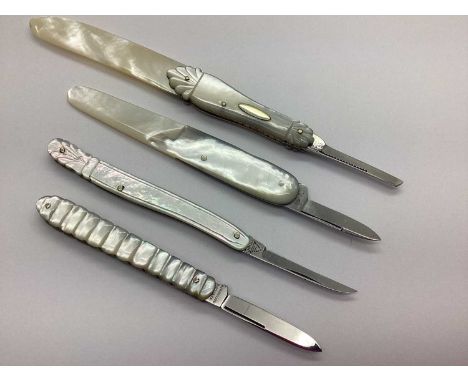 A Decorative Quill Knife / Letter Opener, brass lined mother of pearl scales with decorative workback, 15.1cm long; Two Decor