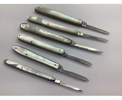 A Collection of Assorted Single Blade Folding Quill Knives, with brass lined mother of pearl scales, including Johnson, Stork