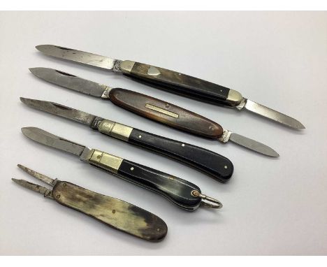 John Wigfall Two Blade Folding Knife, brass lined polished horn scales, 20.6cm open length; a smaller two blade folding knife