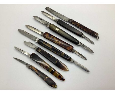A Collection of Assorted Antique and Later Folding Knives, including quill / penknives, etc, longest open length 19.5cm. (8)