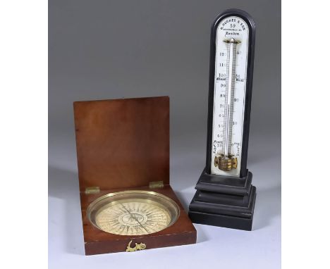 An 18th Century Mahogany Cased Compass and an Ebonised Desk Thermometer, the compass by Thomas Lee, Sail-Maker &amp; Ship-Cha