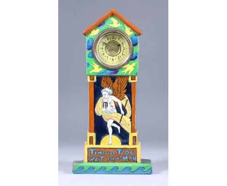 A Late 19th/Early 20th Century Foley "Intarsio" Ware Cased Mantel Timepiece, Model No. 3115, the 1.75ins diameter cream chapt