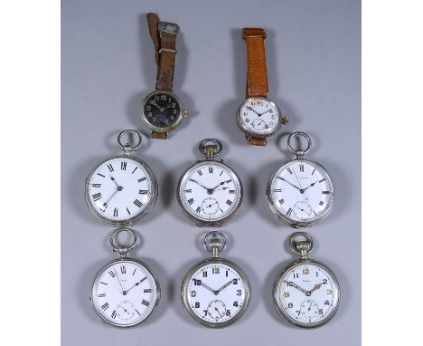 A George V Silver Cased Open Faced Pocket Watch, by James Bennett of Norwich, No. 7426, the white enamel dial with Roman nume