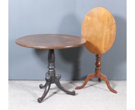 A Victorian Mahogany Circular Tripod Occasional Table and a Similar Oval Occasional Table, the circular table on turned and r