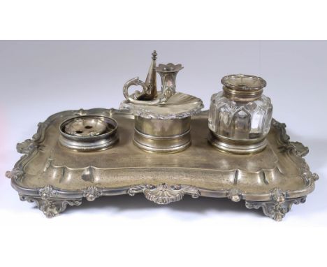 A William IV Silver Rectangular Inkstand, by Robinson Edkins &amp; Aston, Birmingham 1835, of shaped and moulded outline with