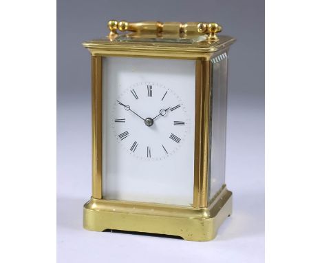 A Late 19th/Early 20th Century French Carriage Clock, No. 1268, the white enamel dial with Roman numerals, to the eight day t