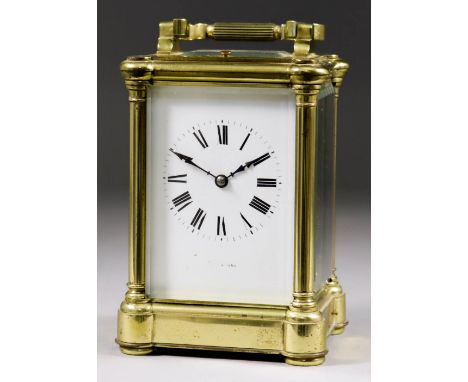 A Late 19th/Early 20th Century French Carriage Clock, No. 1166, the white enamel dial with Roman numerals, to the eight day t