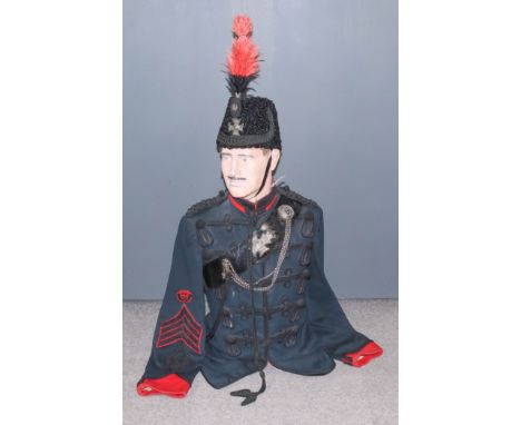 A King's Royal Rifle Corps Dress Tunic of a Bugle Major, Early 20th Century, with insignia to cuff, black leather cross belt 