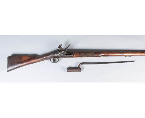 A Late 18th/Early 19th Century English "Brown Bess" Flintlock Musket, with 39ins barrel, plain steel lock stamped crown over 