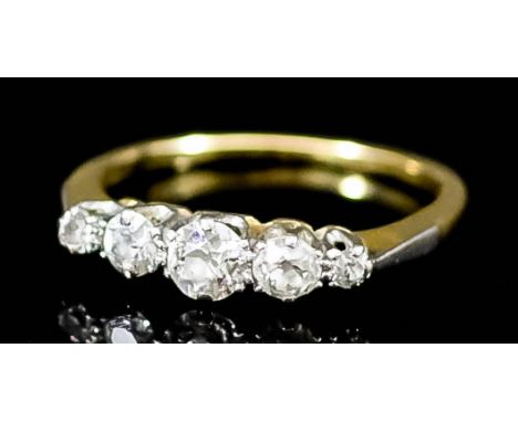 A Five Stone Diamond Ring, Modern, in 18ct gold mount, set with round brilliant cut diamonds of graduating sizes, approximate