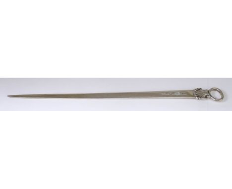 A George III Silver Meat Skewer, by Thomas Ellis, London 1788, with plain blade and cast shell and ring terminal, 13ins, weig