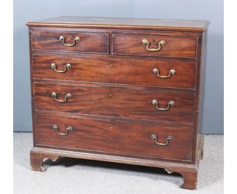 A George III Mahogany Chest, with moulded edge to top, fitted two short and three long graduated drawers with brass swan neck