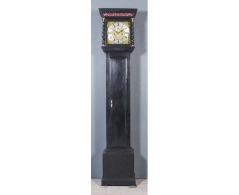 An Ebonised Longcase Clock with Early 18th Century Movement, the 11ins square brass dial (anonymous) with wide chapter ring w