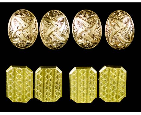 A Pair of 18ct Gold Cufflinks and a Pair of 12.5ct Gold Cufflinks, the 18ct cufflinks of octagonal form with engine turned fa