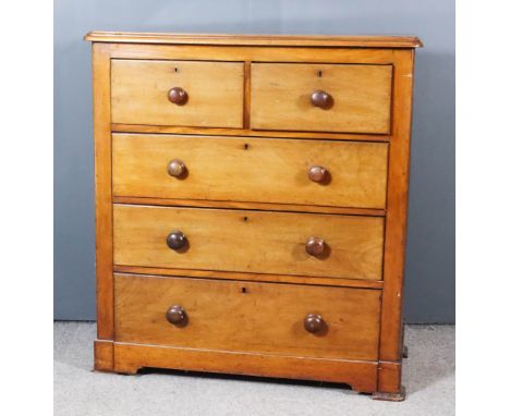 A Victorian Mahogany Chest with Panel Sides, with moulded edge to top, fitted two short and three long drawers, on bracket fe