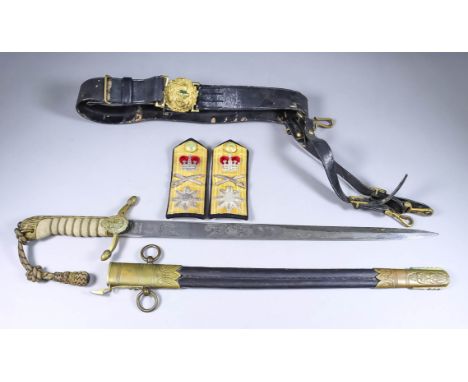 A Good 20th Century George VI Naval Officer's Dirk, by Henry Wilkinson, 18ins bright steel blade etched with a Royal cypher, 