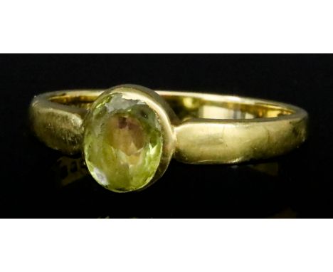 A Yellow Sapphire Ring, in 18ct gold mount, set with central faceted stone, approximate weight .75ct, size M, gross weight 3.