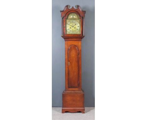 An 18th Century Oak Longcase Clock, the 12ins square brass dial with associated arch engraved "George Milne of Halyroodhoufe"