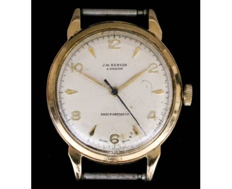 A J. W. Benson Wristwatch, Mid 20th Century, 9ct Gold Cased, the champagne dial with Arabic and baton numerals and sweep seco