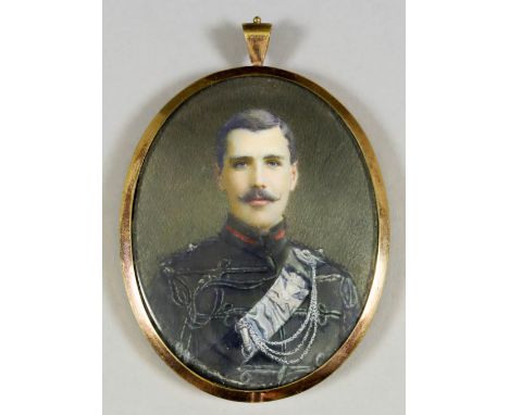 An Oval Miniature Shoulder Portrait of Captain Herbert W. Christian, King's Royal Rifle Corps, attributed to Mrs Alfred E. Em