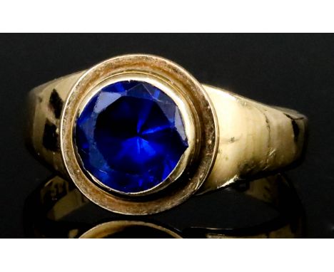 A Blue Spinel Ring, Modern, in 14ct gold mount, set with a faceted central blue spinel, approximate weight 1.5ct, size N+, gr