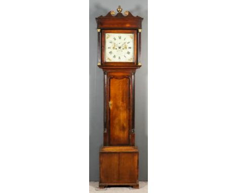 A 19th Century Oak Longcase Clock, by John Winstanley of Holywell, the 12ins square painted dial with Roman and Arabic numera