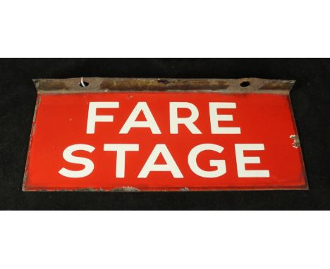 Railway interest original enamel sign 'Fare Stage'In red colourway, 13x30cm