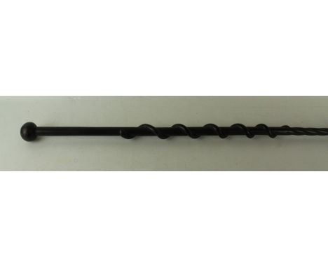 An African tribal art walking cane Of typical form with knop handle and two serpents climbing the stick, length 128cm     CON