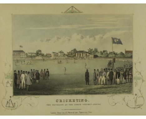 A hand coloured lithograph of cricketing scene at Lords Cricket Groundcirca 185515x22cm, hand coloured lithograph by T. Strin