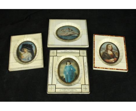 Four 19th Century style portrait miniaturesEach depicting classical scenes, comprising cherubs and a maiden, each inset withi