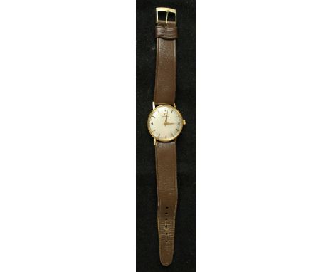 A gents 18ct gold cased Omega automatic wristwatchThe circular dial with Arabic numerals, movement number 18618159, diameter 