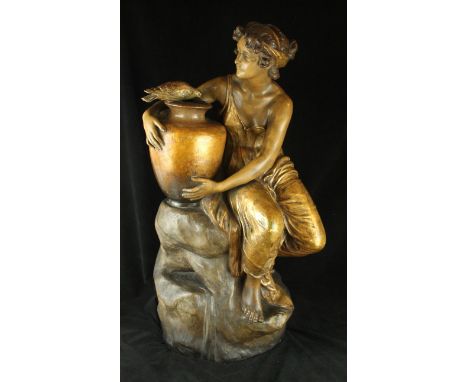 Goldscheider, Austria - a large bronzed terracotta model of a young woman holding an Amphora Height 81cm.NB: this lot was pur