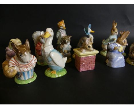 A collection Beswick and Royal Albert Beatrix Potter figuresMrs Tittlemouse BP3C, Timmy Tiptoes BP3A, Jeremy Fisher BP6A, Cot