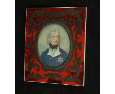 An early 20th Century portrait miniatureDepicting the Duke of Kent, after Cosway, inset within Boulle work and ivory frame 8 