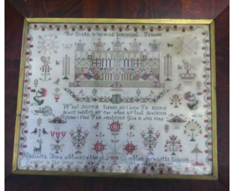 A 19th Century tapestry panel 'The south view of Solomon's Temple' By Elizabeth Burn, 1846, inset within rosewood frame, 53x5