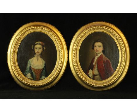 A pair of 18th Century portraitsDepicting Captain Hope and Mrs Hope, each of oval form, oil on canvas, inset within gilt fram
