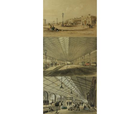Hand coloured lithograph of Victoria Station Hunts Bank, Manchester circa 1850By A F Tait, 24.5x34cm, similar hand tinted lit