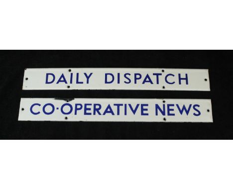 Two original advertising enamel strip signsOf rectangular form, 'Daily Dispatch' and 'Co-Operative News', 5x40cm 