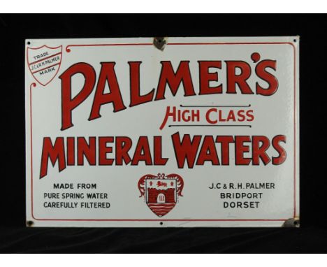 An original advertising enamel sign'Palmer's High Class Mineral Waters, made from pure spring water carefully filtered', 37x5