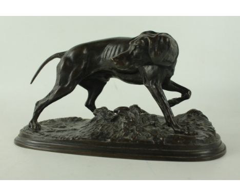 Pierre Jules Mene (French 1810-1879) bronze model of a pointer dogRaised on naturalistic plinth base, cast signature, height 