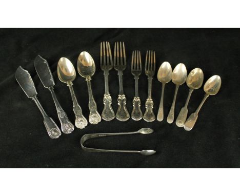 A collection of late 19th/ early 20th century silver flatwareTo include; three Victorian silver single-struck table forks and