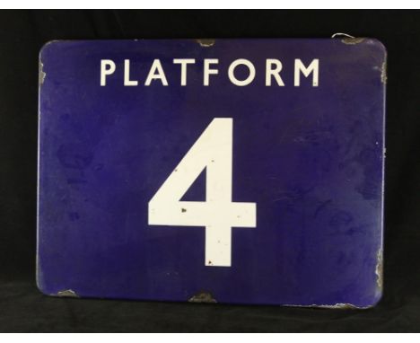 A British Eastern Rail enamel sign'Platform 4', in royal blue colour, 45x59cm